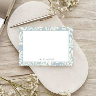 Elegant Blue Border Coastal Coral Ocean Botanicals Note Card
