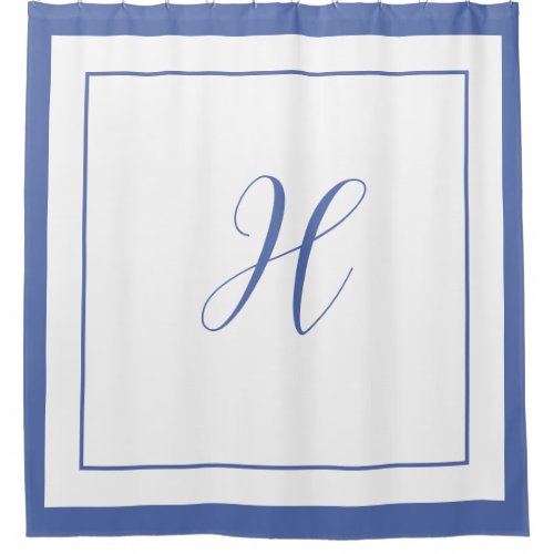 Elegant Blue Border Script Monogram Letter H Shower Curtain