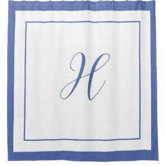 Elegant Blue Border Script Monogram Letter H Shower Curtain