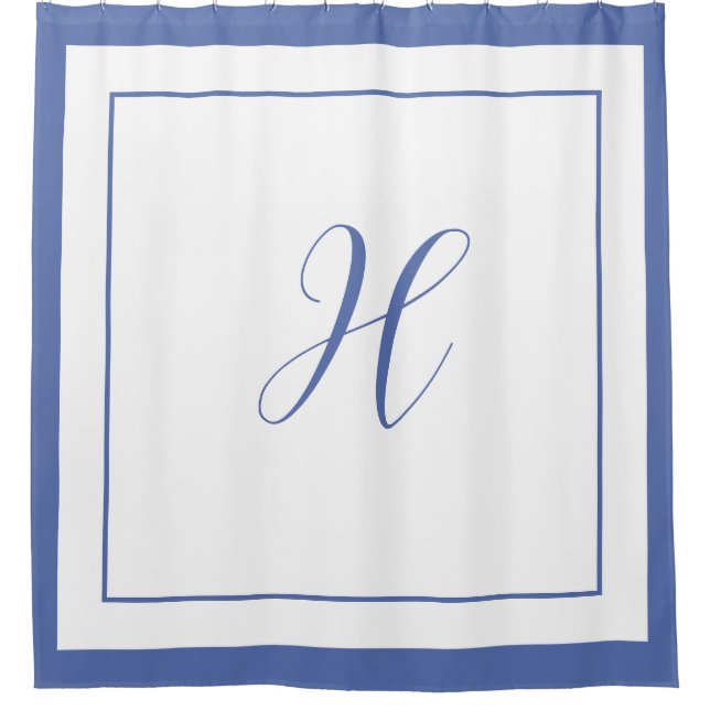 Elegant Blue Border Script Monogram Letter H Shower Curtain (Front)