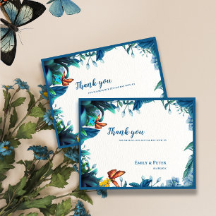 Elegant Blue Botanical Butterfly Wedding Thank You Postcard