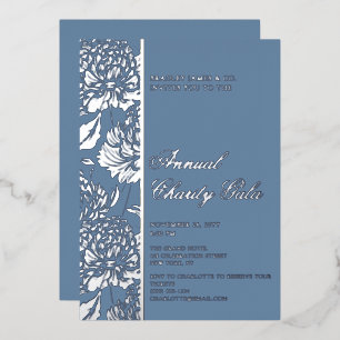 Elegant Blue Botanical Charity Event Gala Party Foil Invitation