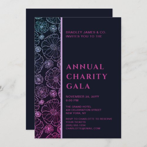 Elegant Blue Botanical Charity Event Gala Party In Invitation