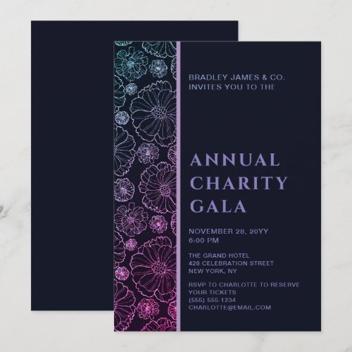 Elegant Blue Botanical Charity Event Gala Party Invitation