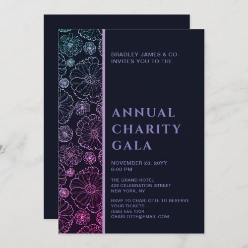 Elegant Blue Botanical Charity Event Gala Party Invitation