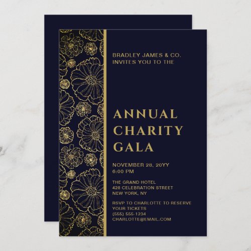 Elegant Blue Botanical Charity Event Gala Party Invitation