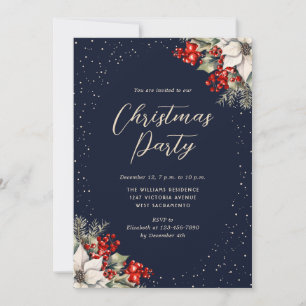 Elegant Blue Botanical Christmas Party Invitation