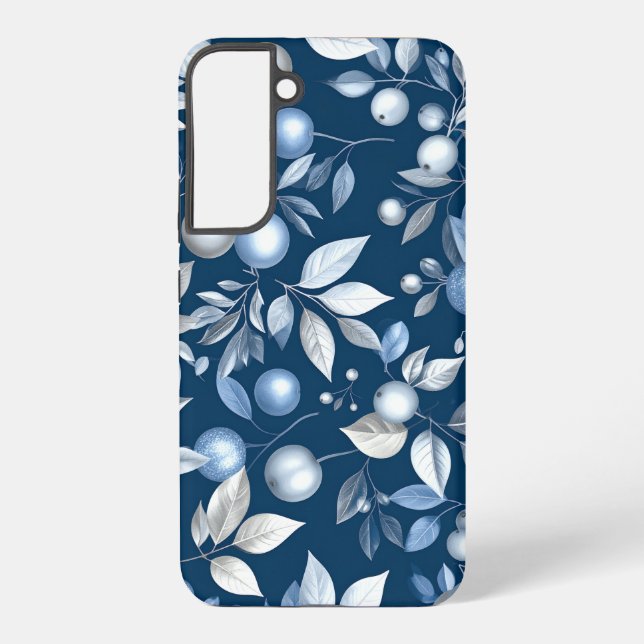 Elegant Blue Botanical Floral Pattern Samsung Galaxy Case (Back)