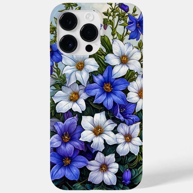 Elegant Blue Botanical Flower Design, Soft Nature Case-Mate iPhone Case (Back)