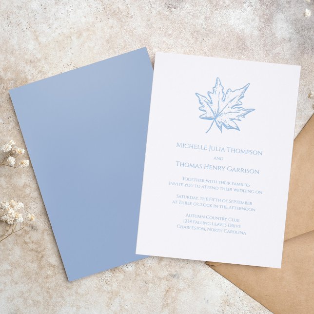 Elegant Blue Botanical Leaves Wedding Invitation (blue botanical wedding classic letterpress invitation.)