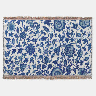 Elegant Blue Botanical Pattern – Woven Throw Blank Throw Blanket