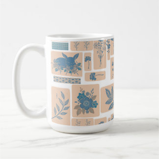 Elegant Blue Botanical Rabbit & Floral Pattern Mug