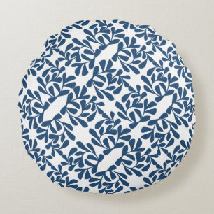 Elegant Blue Botanical Round Pillow