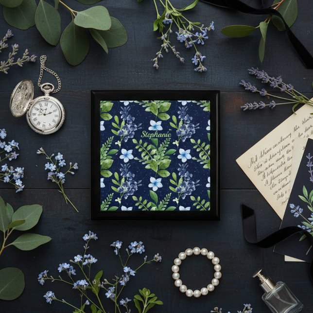 Elegant Blue Botanical Watercolor Floral Pattern Gift Box (Creator Uploaded)