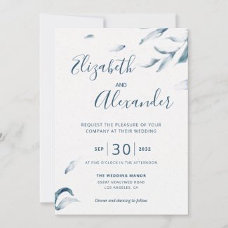 Elegant blue botanical watercolor simple wedding i