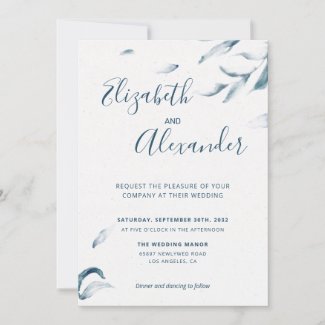 Elegant blue botanical watercolor simple wedding