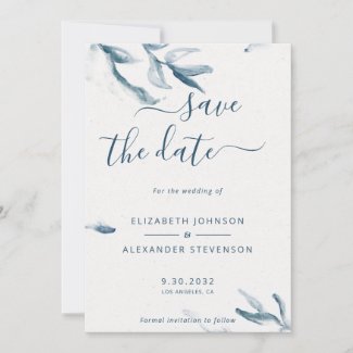 Elegant blue botanical watercolor simple wedding 