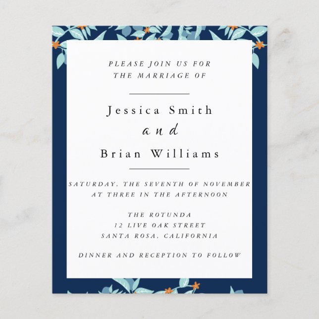 Elegant Blue Botanical Wedding Flyer (Front)