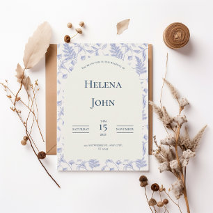 Elegant Blue Botanical Wedding Invitation