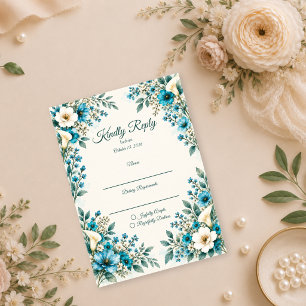 Elegant Blue Botanical Wedding RSVP Card