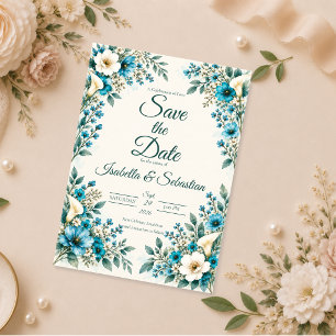 Elegant Blue Botanical Wedding Save The Date