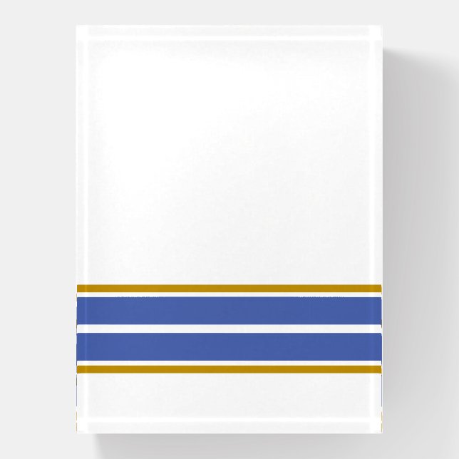 Elegant Blue Bottom Edge Racing Stripes On White Paperweight (Vertical)