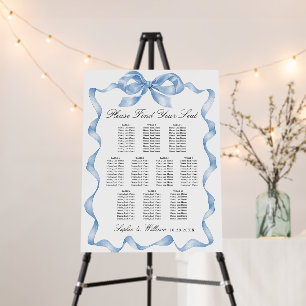 Elegant Blue Bow 10 Tables Wedding Seating Chart Foam Board