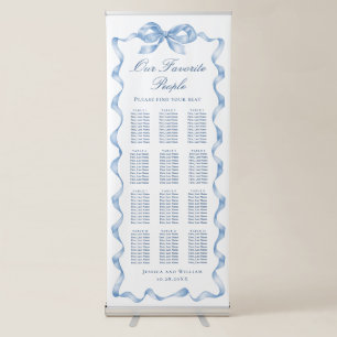 Elegant Blue Bow 12 Table Wedding Seating Chart Retractable Banner