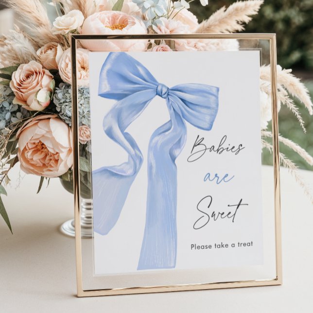 Elegant Blue Bow Baby Shower Babies are Sweet Poster (Creator Uploaded)