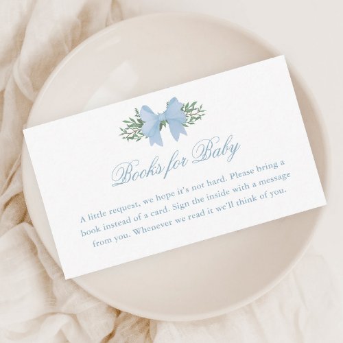 Elegant Blue Bow Baby Shower Books for Baby Enclosure Card