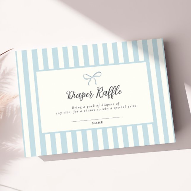 Elegant Blue Bow Baby Shower Diaper Raffle Card (Creator Uploaded)