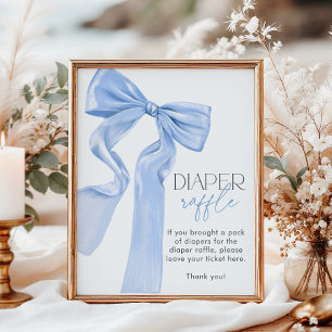 Elegant Blue Bow Baby Shower Diaper Raffle Poster