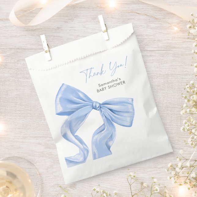Elegant Blue Bow Baby Shower Favor Bag (Clipped)