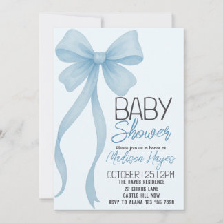 Elegant Blue Bow Baby Shower Invitation