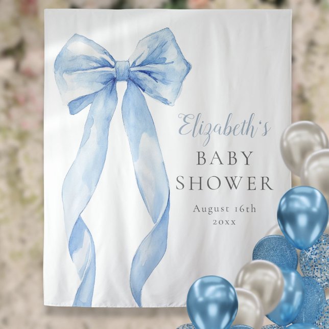 Elegant Blue Bow Baby Shower Photo Backdrop (Elegant Blue Bow Baby Shower Photo Backdrop)