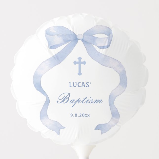 Elegant Blue Bow Baptism Balloon (Front)