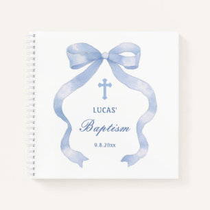 Elegant Blue Bow Baptism Guest Book