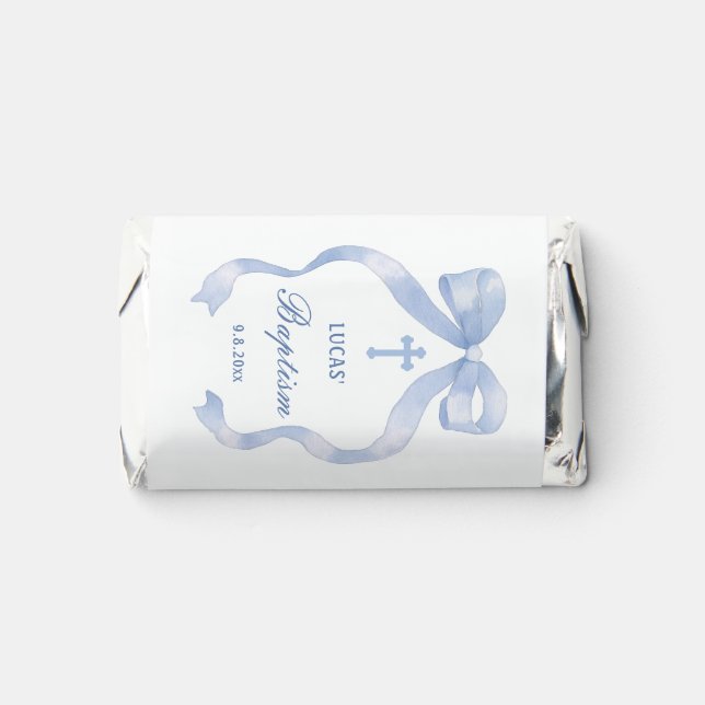  Elegant Blue Bow Baptism Hershey's Miniatures (Front)