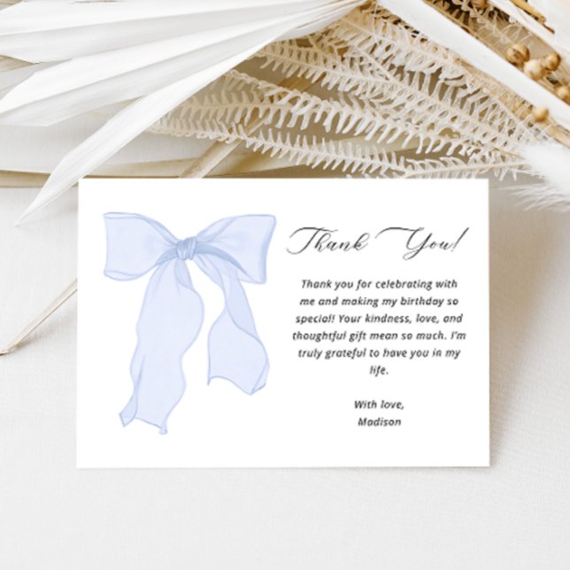 Elegant Blue Bow Birthday  Thank You Card (Creator Uploaded)