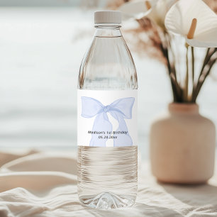 Elegant Blue Bow Birthday Water Bottle Label