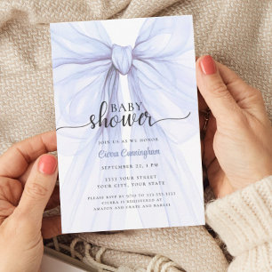 Elegant Blue Bow Boy Baby Shower Invitation