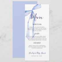 Elegant Blue Bow Boy Baby Shower Menu Card