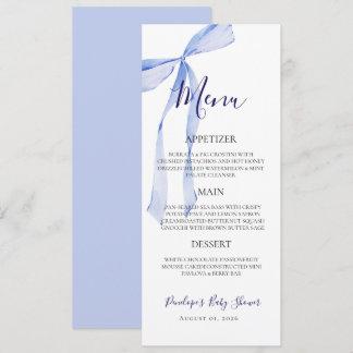 Elegant Blue Bow Boy Baby Shower Menu Card
