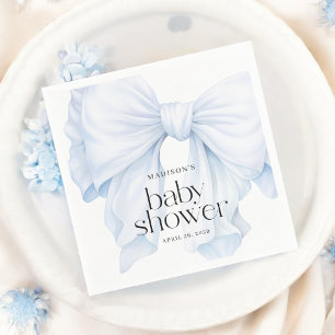 Elegant Blue Bow Boy Baby Shower Napkins