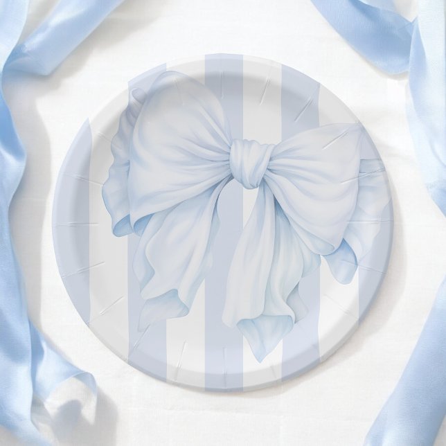 Elegant Blue Bow Boy Baby Shower Paper Plates (Creator Uploaded)