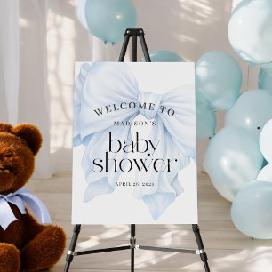 Elegant Blue Bow Boy Baby Shower Welcome Foam Board