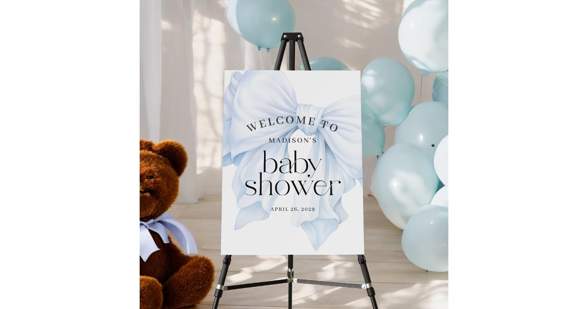 Elegant Blue Bow Boy Baby Shower Welcome Foam Board | Zazzle
