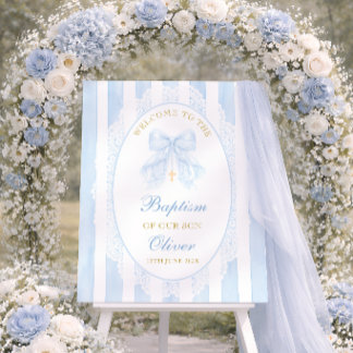 Elegant Blue Bow Boy Baptism Welcome Foam Board
