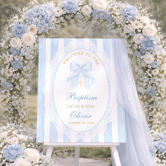 Elegant Blue Bow Boy Baptism Welcome Foam Board (Creator Uploaded)