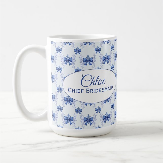 Elegant Blue Bow Bridal Shower Coffee Mug (Left)